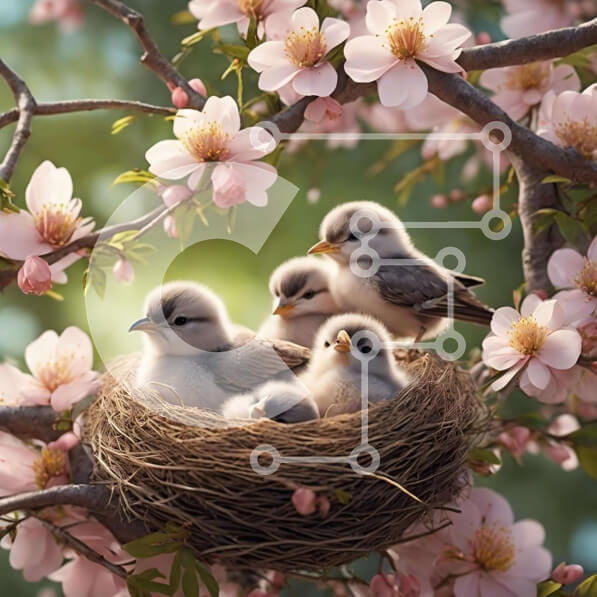 Intra Συλλεκτικό Ξύλινο Παζλ Plywood  4mm - Baby Birds Φωλιασμένα σε Ροζ Άνθη Σε Ξύλινο Κουτί - Διαστάσεις: 10x10 cm – 25 κομμάτια