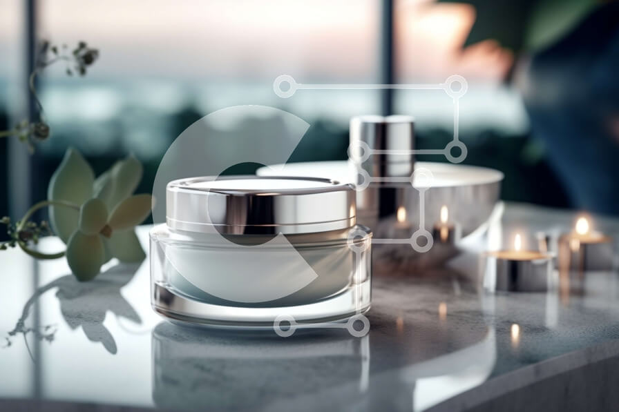 Intra Συλλεκτικό Ξύλινο Παζλ Plywood  4mm - Όμορφη εικόνα προϊόντων περιποίησης δέρματος σε μαρμάρινο πάγκο με εκπληκτική θέα στον ορίζοντα της πόλης Σε Ξύλινο Κουτί - Διαστάσεις Puzzle: 10x10 cm – 25 κομμάτια