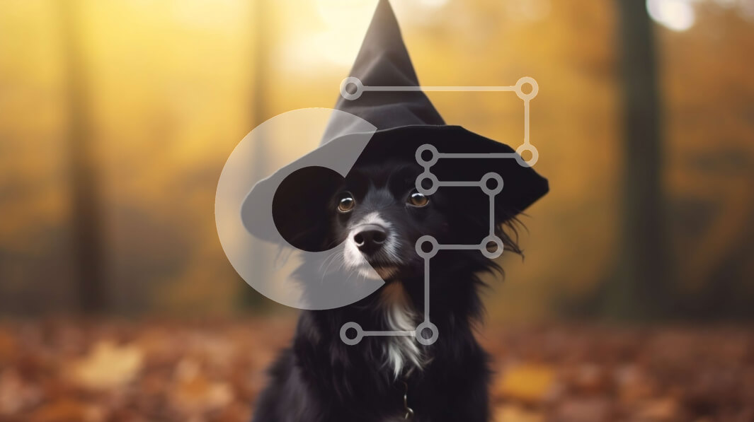 Intra Συλλεκτικό Ξύλινο Παζλ Plywood  4mm - Μαύρο και άσπρο σκυλί με το καπέλο μάγισσας στο δάσος Σε Ξύλινο Κουτί - Διαστάσεις: 10x10 cm – 25 κομμάτια