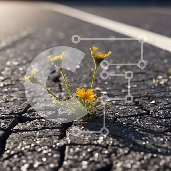 Intra Συλλεκτικό Ξύλινο Παζλ Plywood  4mm - Ενιαίο κίτρινο λουλούδι που μεγαλώνει σε ραγισμένο δρόμο Σε Ξύλινο Κουτί - Διαστάσεις: 10x10 cm – 25 κομμάτια