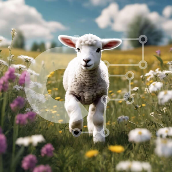 Intra Συλλεκτικό Ξύλινο Παζλ Plywood  4mm - Μικρό αρνί που τρέχει στο χωράφι με λουλούδια και μαργαρίτες Σε Ξύλινο Κουτί - Διαστάσεις: 10x10 cm – 25 κομμάτια