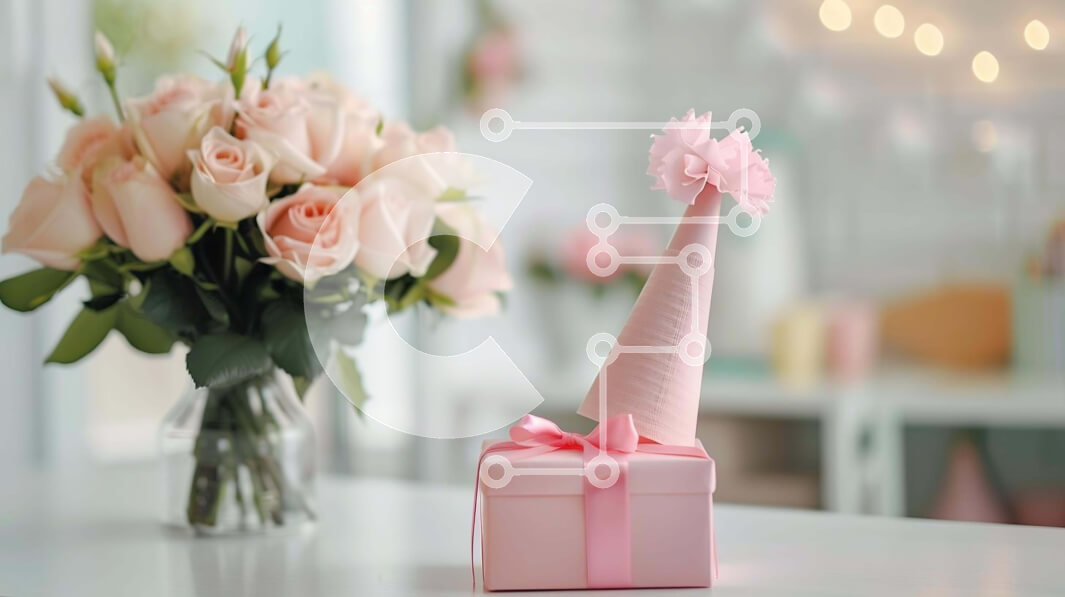 Intra Συλλεκτικό Ξύλινο Παζλ Plywood  4mm - Ροζ καπέλο γενεθλίων, κουτί δώρου και τριαντάφυλλα για ειδική περίσταση Σε Ξύλινο Κουτί - Διαστάσεις: 10x10 cm – 25 κομμάτια