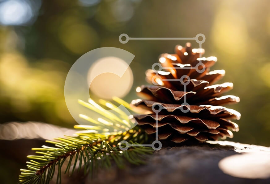 Intra Συλλεκτικό Ξύλινο Παζλ Plywood  4mm - Κώνος πεύκου σε κλαδί δέντρου στο δάσος Σε Ξύλινο Κουτί - Διαστάσεις: 10x10 cm – 25 κομμάτια