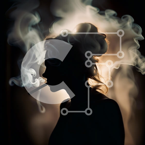 Intra Συλλεκτικό Ξύλινο Παζλ Plywood  4mm - Μυστηριώδης φωτογραφία μιας γυναίκας που καπνίζει στο σκοτάδι Σε Ξύλινο Κουτί - Διαστάσεις Puzzle: 10x10 cm – 25 κομμάτια