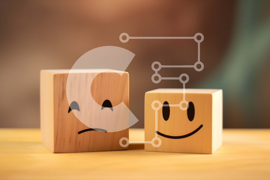 Intra Συλλεκτικό Ξύλινο Παζλ Plywood  4mm - Smiley και λυπημένοι ξύλινοι φραγμοί σε ένα ξύλινο τραπέζι Σε Ξύλινο Κουτί - Διαστάσεις: 10x10 cm – 25 κομμάτια