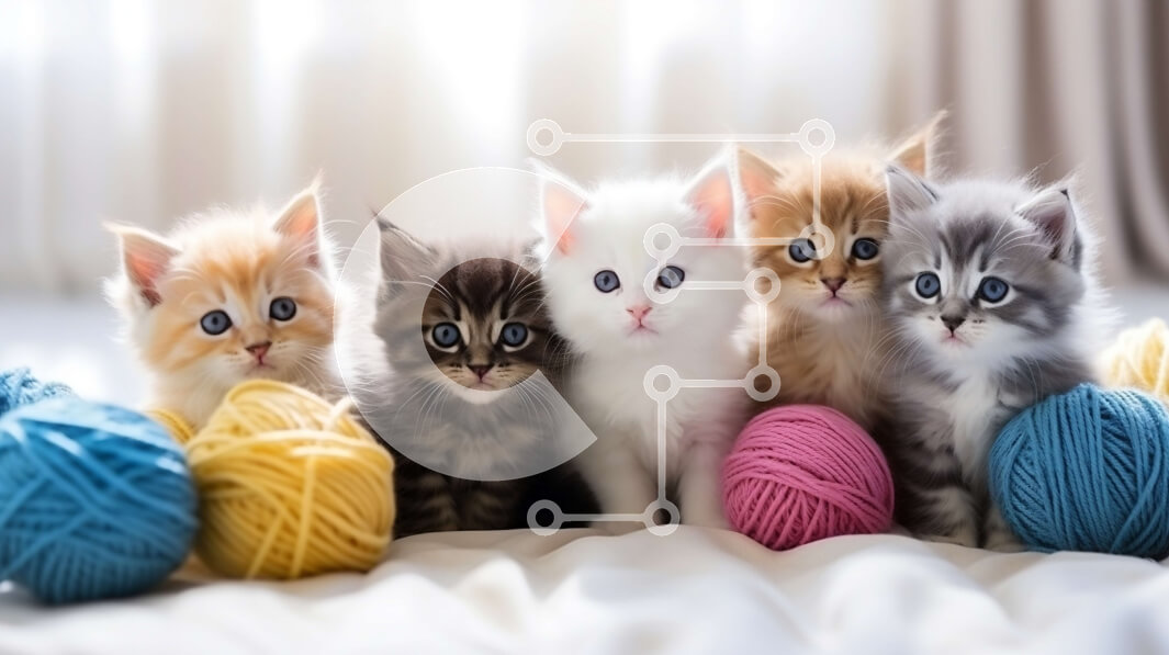 Σετ των 2 Intra Συλλεκτικό Ξύλινο Παζλ Plywood  4mm - Περίεργα γατάκια που κάθονται σε πολύχρωμες μπάλες από νήματα Σε Ξύλινο Κουτί - Διαστάσεις: 10x10 cm – 25 κομμάτια