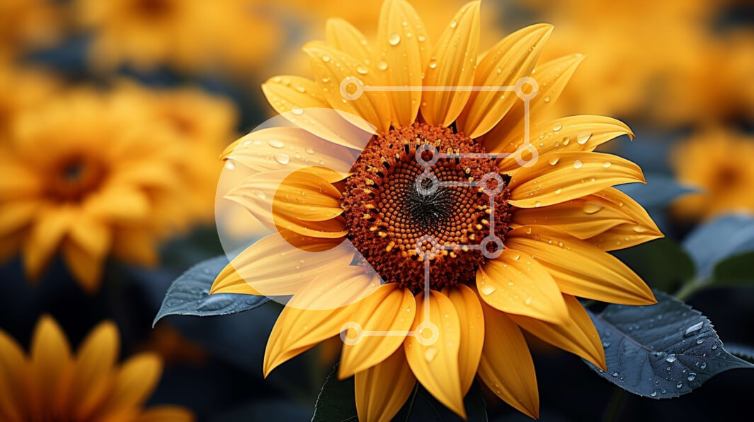 Intra Συλλεκτικό Ξύλινο Παζλ Plywood  4mm - Όμορφη εικόνα ενός ηλίανθου με σταγονίδια νερού στα πέταλα Σε Ξύλινο Κουτί - Διαστάσεις: 10x10 cm – 25 κομμάτια