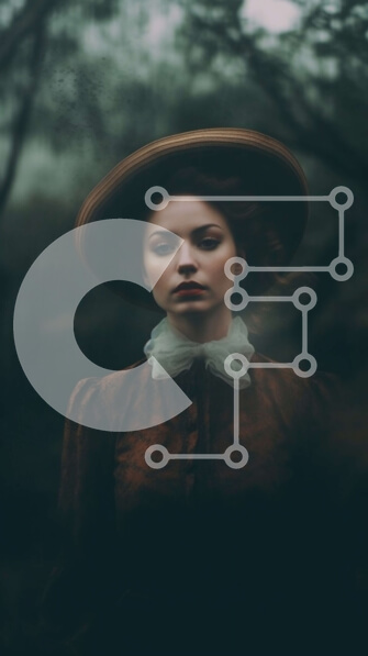 Intra Συλλεκτικό Ξύλινο Παζλ Plywood  4mm - Μυστηριώδης και απόκοσμη φωτογραφία γυναίκας με καφέ φόρεμα σε ένα σκοτεινό δάσος Σε Ξύλινο Κουτί - Διαστάσεις Puzzle: 10x10 cm – 25 κομμάτια