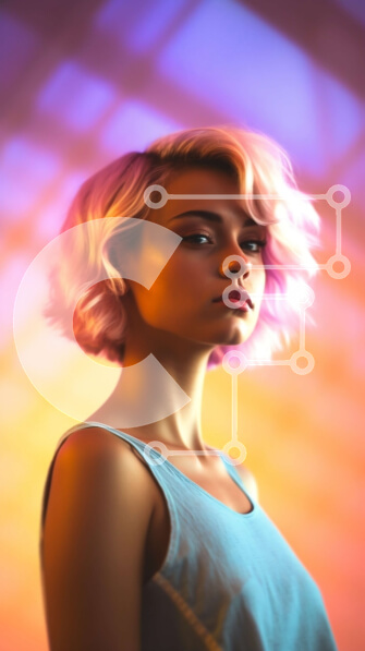 Intra Συλλεκτικό Ξύλινο Παζλ Plywood  4mm - Κομψό πορτρέτο μιας γυναίκας με ροζ μαλλιά μπροστά από ένα ζωντανό φόντο Σε Ξύλινο Κουτί - Διαστάσεις Puzzle: 10x10 cm – 25 κομμάτια