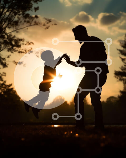 Intra Συλλεκτικό Ξύλινο Παζλ Plywood  4mm - Πατέρας και γιος παίζουν στο πάρκο στο ηλιοβασίλεμα Σε Ξύλινο Κουτί - Διαστάσεις Puzzle: 10x10 cm – 25 κομμάτια