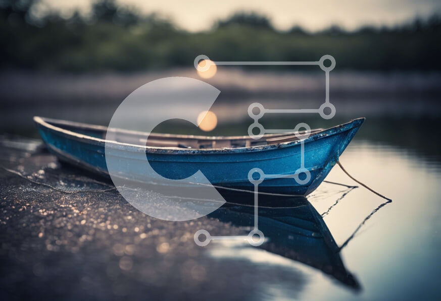 Intra Συλλεκτικό Ξύλινο Παζλ Plywood  4mm - Μπλε βάρκα που στηρίζεται στην ακτή του νερού Σε Ξύλινο Κουτί - Διαστάσεις: 10x10 cm – 25 κομμάτια