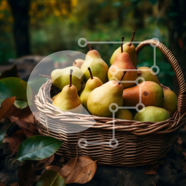 Intra Συλλεκτικό Ξύλινο Παζλ Plywood  4mm - Καλάθι με ώριμα αχλάδια σε μια βραχώδη επιφάνεια Σε Ξύλινο Κουτί - Διαστάσεις: 10x10 cm – 25 κομμάτια