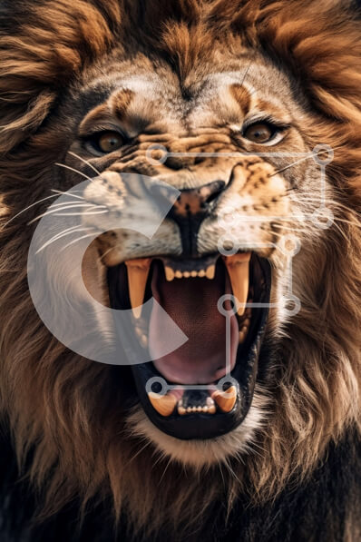 Σετ των 2 Intra Συλλεκτικό Ξύλινο Παζλ Plywood  4mm - Έντονη κοντινή λήψη του προσώπου του λιονταριού με ανοιχτό στόμα και αιχμηρά δόντια Σε Ξύλινο Κουτί - Διαστάσεις: 10x10 cm – 25 κομμάτια