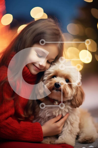 Intra Συλλεκτικό Ξύλινο Παζλ Plywood  4mm - Εορταστική στιγμή: Κορίτσι και σκύλος μπροστά από το χριστουγεννιάτικο δέντρο Σε Ξύλινο Κουτί - Διαστάσεις: 10x10 cm – 25 κομμάτια