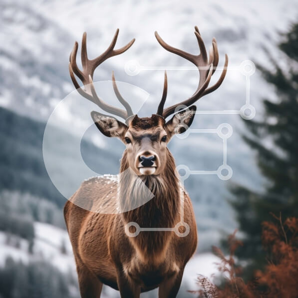 Intra Συλλεκτικό Ξύλινο Παζλ Plywood  4mm - Κόκκινα ελάφια με μεγάλα ελαφοκέρατα στο χιονισμένο τοπίο Σε Ξύλινο Κουτί - Διαστάσεις: 10x10 cm – 25 κομμάτια