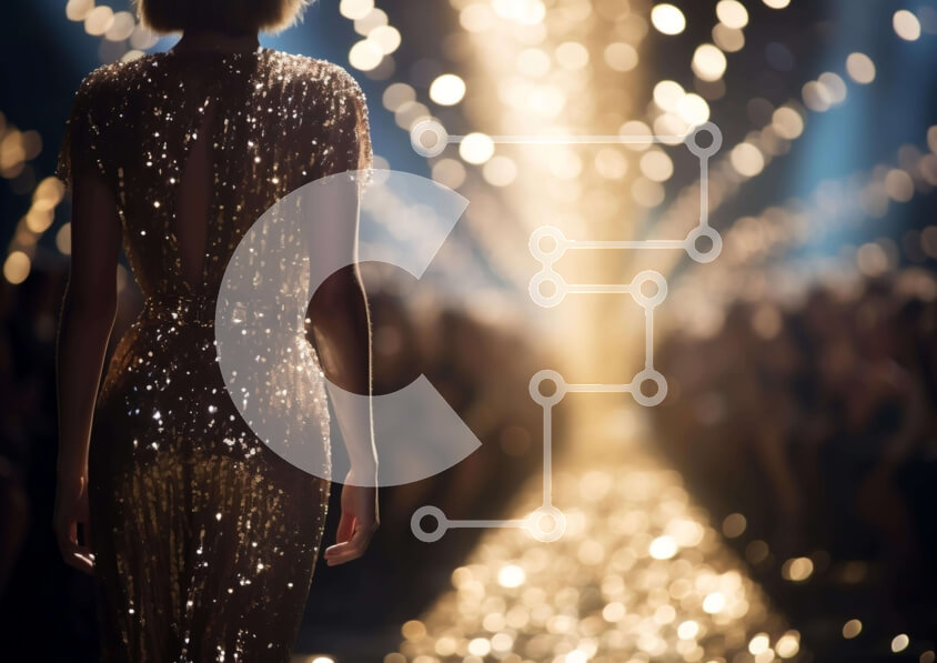 Intra Συλλεκτικό Ξύλινο Παζλ Plywood  4mm - Κομψή γυναίκα με χρυσό φόρεμα στην πασαρέλα μόδας Σε Ξύλινο Κουτί - Διαστάσεις Puzzle: 10x10 cm – 25 κομμάτια