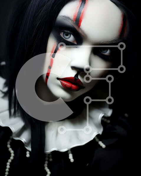 Intra Συλλεκτικό Ξύλινο Παζλ Plywood  4mm - Γυναίκα με μακιγιάζ κλόουν εμπνευσμένο από το Creepshow Σε Ξύλινο Κουτί - Διαστάσεις Puzzle: 10x10 cm – 25 κομμάτια