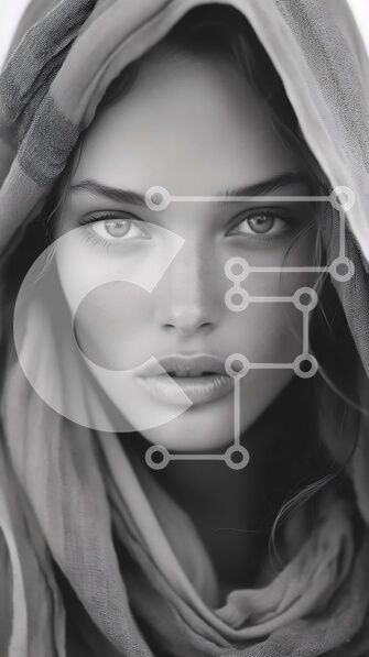 Intra Συλλεκτικό Ξύλινο Παζλ Plywood  4mm - Σοβαρή γυναίκα που φορά ένα κασκόλ κοιτάζοντας κατευθείαν την κάμερα Σε Ξύλινο Κουτί - Διαστάσεις Puzzle: 10x10 cm – 25 κομμάτια