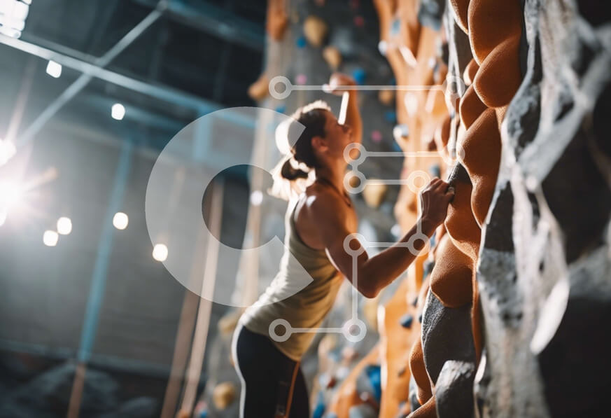 Intra Συλλεκτικό Ξύλινο Παζλ Plywood  4mm - Γυναίκα που αναρριχείται στον εσωτερικό τοίχο αναρρίχησης βράχου Σε Ξύλινο Κουτί - Διαστάσεις Puzzle: 10x10 cm – 25 κομμάτια