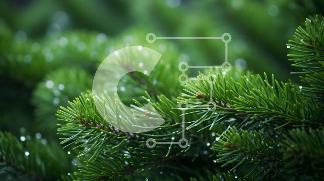 Intra Συλλεκτικό Ξύλινο Παζλ Plywood  4mm - Κλαδί δέντρου πράσινου πεύκου με σταγονίδια νερού Σε Ξύλινο Κουτί - Διαστάσεις: 10x10 cm – 25 κομμάτια