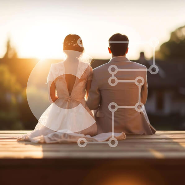 Intra Συλλεκτικό Ξύλινο Παζλ Plywood  4mm - Νεόνυμφο ζευγάρι που απολαμβάνει το ηλιοβασίλεμα στο χώρο του γάμου Σε Ξύλινο Κουτί - Διαστάσεις Puzzle: 10x10 cm – 25 κομμάτια