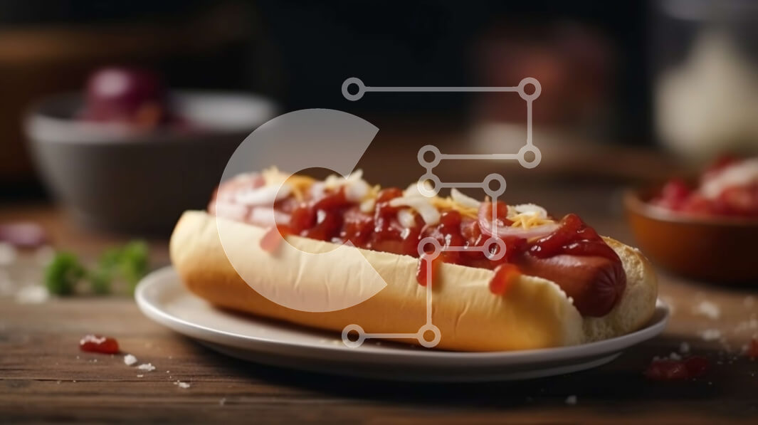 Σετ των 2 Intra Συλλεκτικό Ξύλινο Παζλ Plywood  4mm - Χοτ-ντογκ με κέτσαπ και κρεμμύδια και τηγανιτές πατάτες - Φωτογραφία Αρχείου Σε Ξύλινο Κουτί - Διαστάσεις: 10x10 cm – 25 κομμάτια