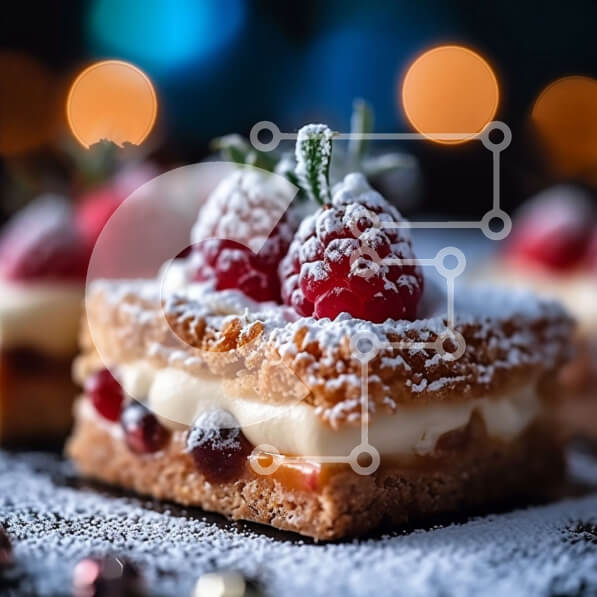 Σετ των 2 Intra Συλλεκτικό Ξύλινο Παζλ Plywood  4mm - Λαχταριστό επιδόρπιο με σμέουρα, κρέμα και ζάχαρη άχνη Σε Ξύλινο Κουτί - Διαστάσεις: 10x10 cm – 25 κομμάτια