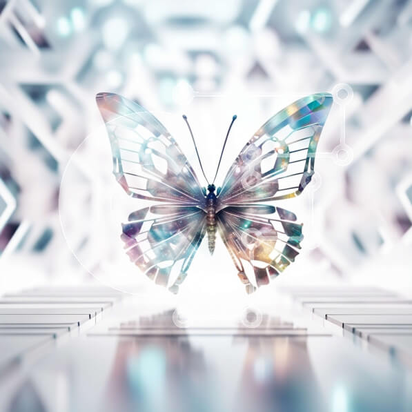 Intra Συλλεκτικό Ξύλινο Παζλ Plywood  4mm - Δονούμενη γεωμετρική πεταλούδα εικονογράφηση σε καθαρό λευκό φόντο Σε Ξύλινο Κουτί - Διαστάσεις: 10x10 cm – 25 κομμάτια