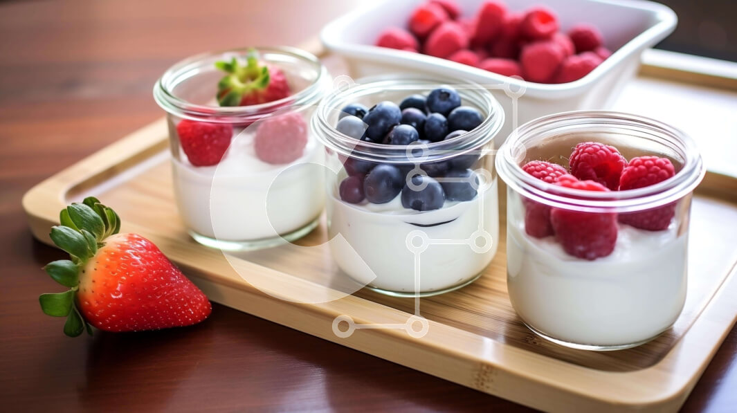 Σετ των 2 Intra Συλλεκτικό Ξύλινο Παζλ Plywood  4mm - Γιαούρτι με μούρα και βατόμουρα σε έναν ξύλινο δίσκο Σε Ξύλινο Κουτί - Διαστάσεις: 10x10 cm – 25 κομμάτια