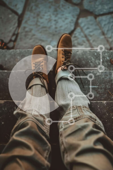 Intra Συλλεκτικό Ξύλινο Παζλ Plywood  4mm - Πόδια ατόμου στις σκάλες της πολυκατοικίας Σε Ξύλινο Κουτί - Διαστάσεις Puzzle: 10x10 cm – 25 κομμάτια