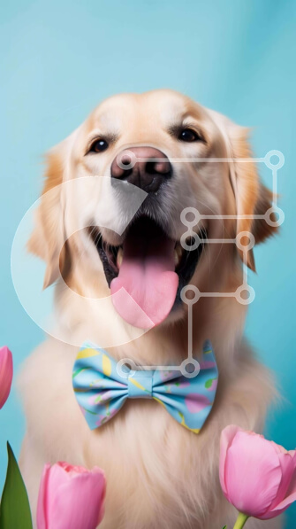 Σετ των 2 Intra Συλλεκτικό Ξύλινο Παζλ Plywood  4mm - Σκύλος Golden Retriever με παπιγιόν και ροζ τουλίπες Σε Ξύλινο Κουτί - Διαστάσεις: 10x10 cm – 25 κομμάτια