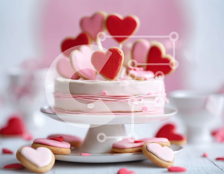 Σετ των 2 Intra Συλλεκτικό Ξύλινο Παζλ Plywood  4mm - Τούρτα του Αγίου Βαλεντίνου με καρδιές και μπισκότα Σε Ξύλινο Κουτί - Διαστάσεις: 10x10 cm – 25 κομμάτια