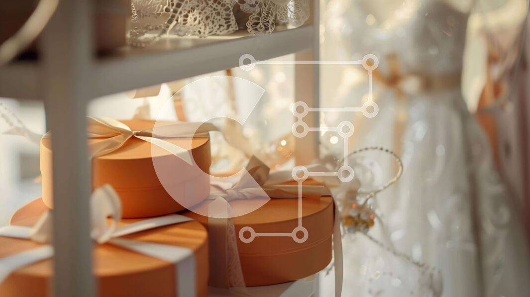 Intra Συλλεκτικό Ξύλινο Παζλ Plywood  4mm - Αντικείμενα που σχετίζονται με τον γάμο που εκτίθενται με πορτοκαλί κουτιά δώρου και φορέματα Σε Ξύλινο Κουτί - Διαστάσεις Puzzle: 10x10 cm – 25 κομμάτια