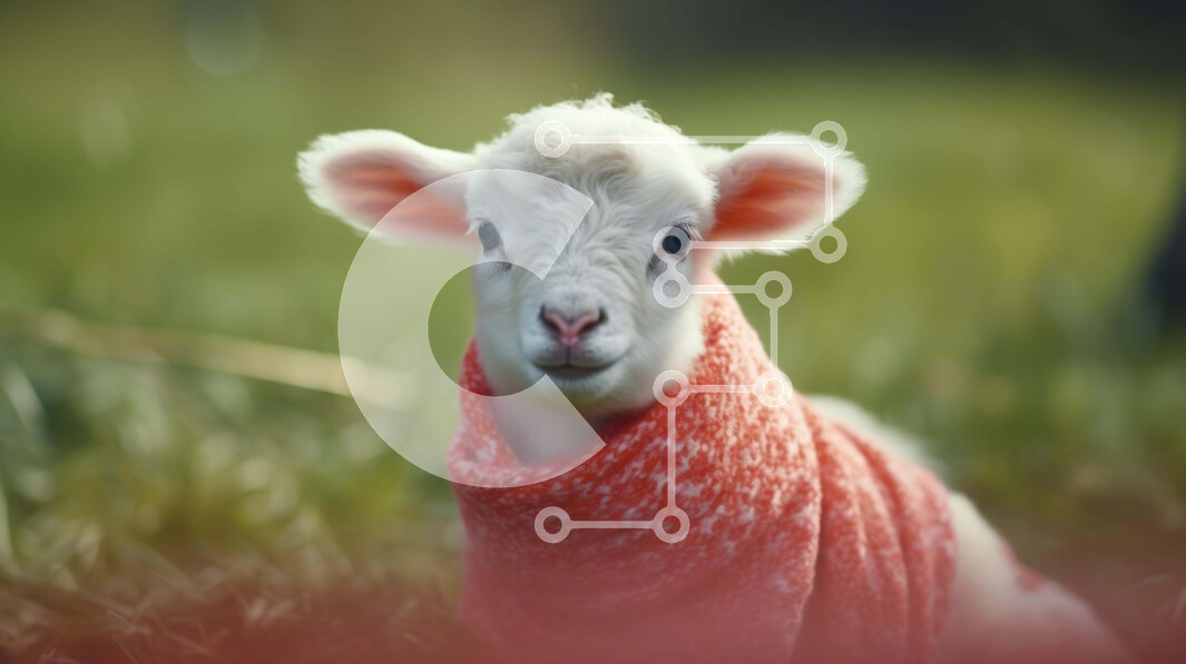 Σετ των 2 Intra Συλλεκτικό Ξύλινο Παζλ Plywood  4mm - Λευκό αρνί που κάθεται στο γρασίδι και φοράει πορτοκαλί πουλόβερ Σε Ξύλινο Κουτί - Διαστάσεις: 10x10 cm – 25 κομμάτια