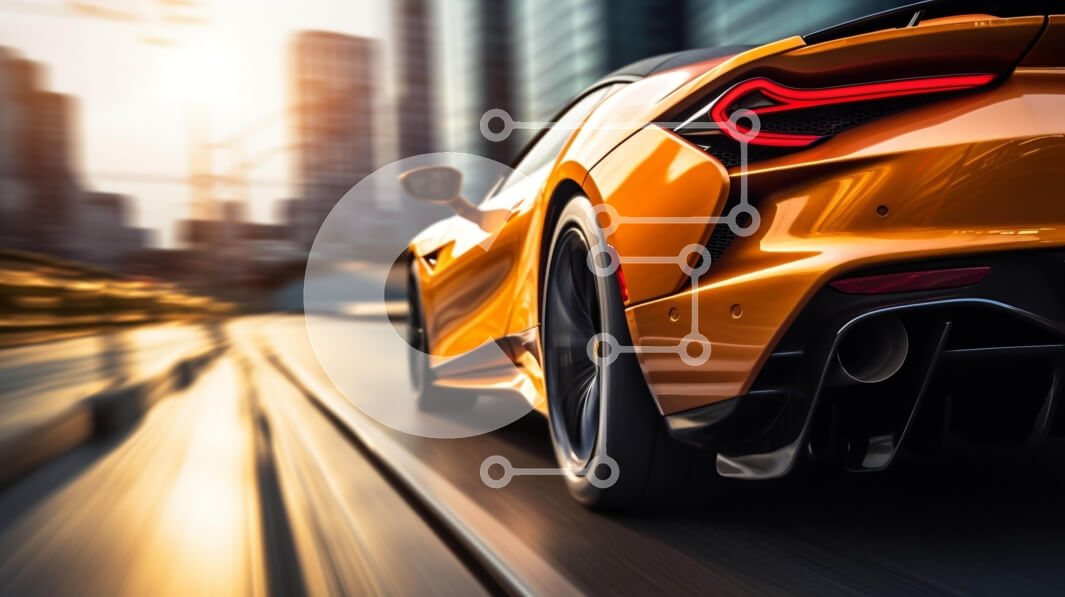 Intra Συλλεκτικό Ξύλινο Παζλ Plywood  4mm - Orange Sports Car Speeding Down City Street Σε Ξύλινο Κουτί - Διαστάσεις Puzzle: 10x10 cm – 25 κομμάτια