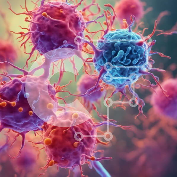 Intra Συλλεκτικό Ξύλινο Παζλ Plywood  4mm - Ομάδα καρκινικών κυττάρων που επιπλέουν στον αέρα Σε Ξύλινο Κουτί - Διαστάσεις Puzzle: 10x10 cm – 25 κομμάτια