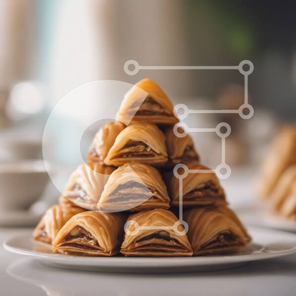 Σετ των 2 Intra Συλλεκτικό Ξύλινο Παζλ Plywood  4mm - Νόστιμο επιδόρπιο μπακλαβά σε ένα πιάτο Σε Ξύλινο Κουτί - Διαστάσεις: 10x10 cm – 25 κομμάτια