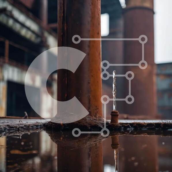 Intra Συλλεκτικό Ξύλινο Παζλ Plywood  4mm - Βιομηχανική βρύση νερού και σκουριασμένες μεταλλικές κολώνες Σε Ξύλινο Κουτί - Διαστάσεις Puzzle: 10x10 cm – 25 κομμάτια