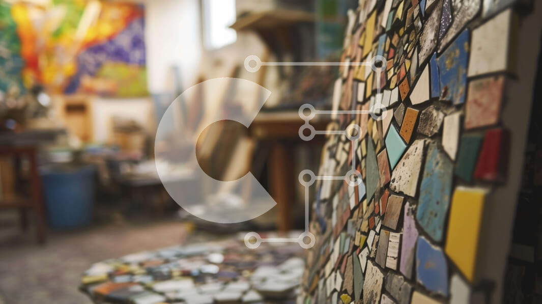 Intra Συλλεκτικό Ξύλινο Παζλ Plywood  4mm - Πολύχρωμο μωσαϊκό τοίχου σε Art Studio Σε Ξύλινο Κουτί - Διαστάσεις Puzzle: 10x10 cm – 25 κομμάτια