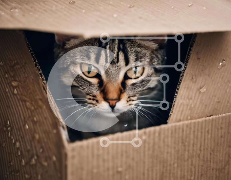 Σετ των 2 Intra Συλλεκτικό Ξύλινο Παζλ Plywood  4mm - Περίεργη γάτα που κρυφοκοιτάζει από ένα ανοιχτό χάρτινο κουτί Σε Ξύλινο Κουτί - Διαστάσεις: 10x10 cm – 25 κομμάτια