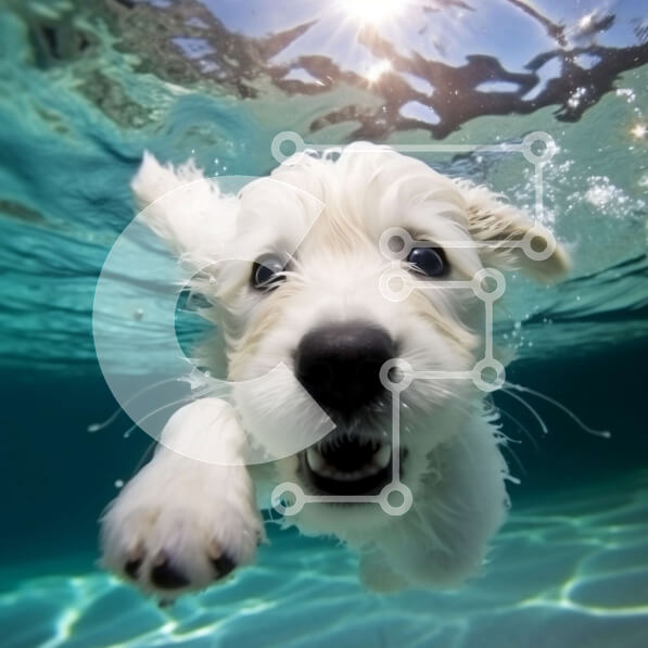 Intra Συλλεκτικό Ξύλινο Παζλ Plywood  4mm - Αξιολάτρευτη εικόνα ενός μικρού λευκού σκύλου που κολυμπά Σε Ξύλινο Κουτί - Διαστάσεις: 10x10 cm – 25 κομμάτια