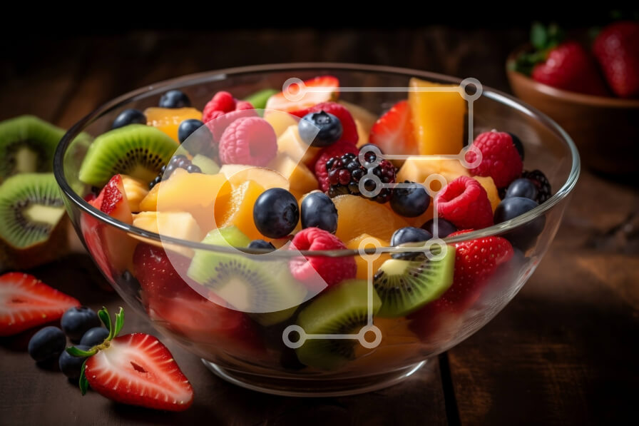 Σετ των 2 Intra Συλλεκτικό Ξύλινο Παζλ Plywood  4mm - Υγιεινή και νόστιμη φρουτοσαλάτα με ακτινίδιο, φράουλες και βατόμουρα Σε Ξύλινο Κουτί - Διαστάσεις: 10x10 cm – 25 κομμάτια