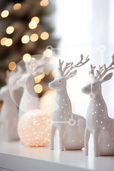 Intra Συλλεκτικό Ξύλινο Παζλ Plywood  4mm - Ειδώλια ελαφιών με θέμα τις διακοπές σε λευκό τραπέζι με εορταστικές διακοσμήσεις Σε Ξύλινο Κουτί - Διαστάσεις: 10x10 cm – 25 κομμάτια