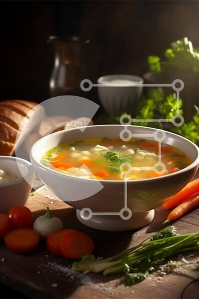 Σετ των 2 Intra Συλλεκτικό Ξύλινο Παζλ Plywood  4mm - Νόστιμη και υγιεινή σούπα με φρέσκα λαχανικά και ψωμί Σε Ξύλινο Κουτί - Διαστάσεις: 10x10 cm – 25 κομμάτια