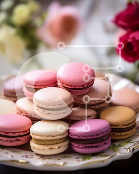 Σετ των 2 Intra Συλλεκτικό Ξύλινο Παζλ Plywood  4mm - Πιάτο με πολύχρωμα αμυγδαλωτά με τριαντάφυλλα και κρασί Σε Ξύλινο Κουτί - Διαστάσεις: 10x10 cm – 25 κομμάτια