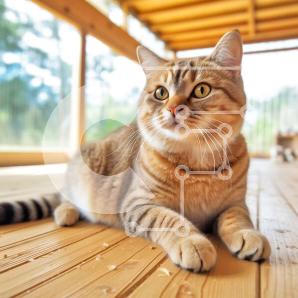 Intra Συλλεκτικό Ξύλινο Παζλ Plywood  4mm - Αξιολάτρευτη ριγέ γάτα με μια περίεργη έκφραση που κάθεται σε ένα ξύλινο πάτωμα Σε Ξύλινο Κουτί - Διαστάσεις: 10x10 cm – 25 κομμάτια