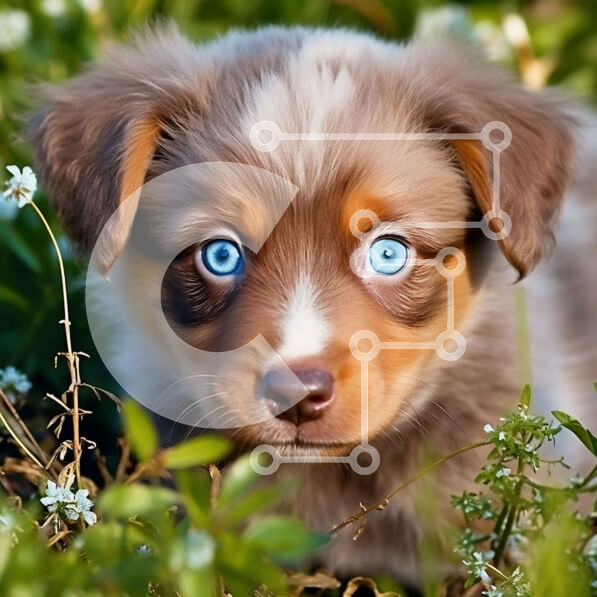 Intra Συλλεκτικό Ξύλινο Παζλ Plywood  4mm - Χαριτωμένη εικόνα ενός κουταβιού σε ένα χωράφι με γρασίδι και λουλούδια Σε Ξύλινο Κουτί - Διαστάσεις: 10x10 cm – 25 κομμάτια