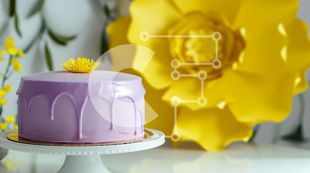 Σετ των 2 Intra Συλλεκτικό Ξύλινο Παζλ Plywood  4mm - Κομψό μωβ κέικ με γλάσο που στάζει και κίτρινα λουλούδια Σε Ξύλινο Κουτί - Διαστάσεις: 10x10 cm – 25 κομμάτια