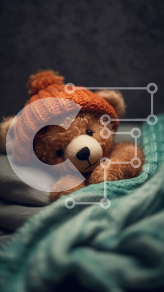 Intra Συλλεκτικό Ξύλινο Παζλ Plywood  4mm - Χαριτωμένο αρκουδάκι με πορτοκαλί πλεκτό καπέλο σε ένα άνετο κρεβάτι Σε Ξύλινο Κουτί - Διαστάσεις: 10x10 cm – 25 κομμάτια