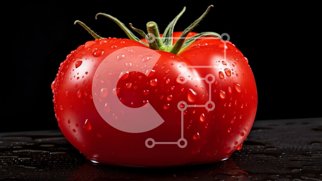 Σετ των 2 Intra Συλλεκτικό Ξύλινο Παζλ Plywood  4mm - Φρέσκια και ζουμερή ντομάτα με σταγονίδια νερού σε μαύρο φόντο Σε Ξύλινο Κουτί - Διαστάσεις: 10x10 cm – 25 κομμάτια